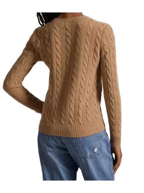 Maglia da donna in lana misto cashmere con lavoraziobìne a trecce, girocollo, colore camel POLO RALPH LAUREN | 211971865002